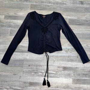 Shyanne black eyelet lace long sleeve crop top size large P31